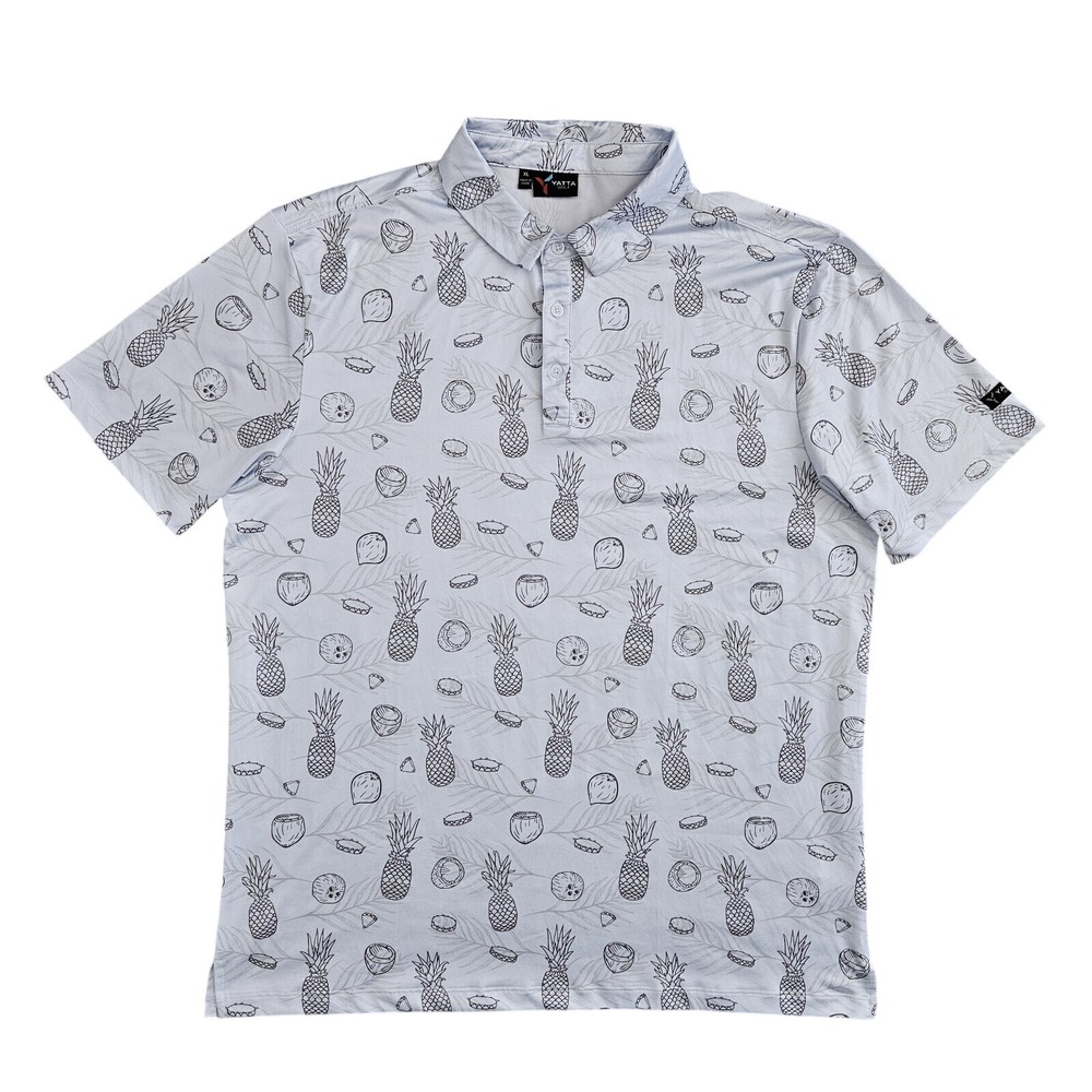 Yatta‎ Golf (Men's XL) Pineapple Coconut Tropical Print Performance Polo Shirt